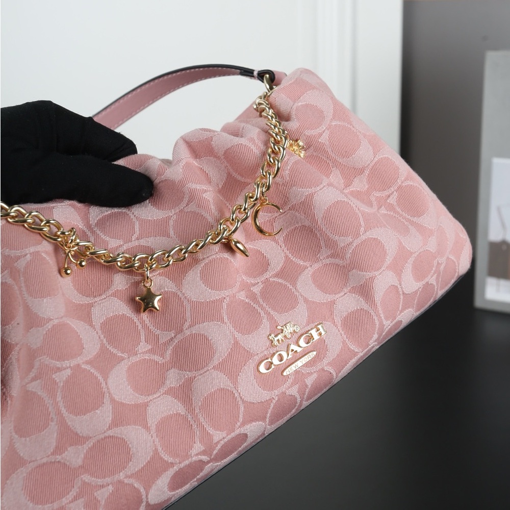 Coach Pink Signature Canvas Drawstring Shoulder Bag - Picture 7 of 9